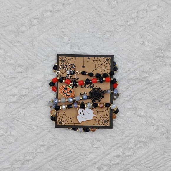 Stack Halloween Bracelets Set Beaded Halloween Bracelets with Pumpkin Bracelet - Picture 3 of 5